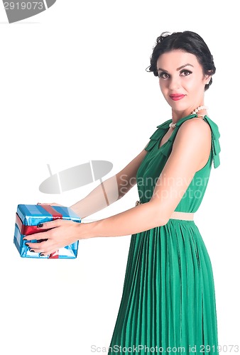 Image of Attractive woman with gift box