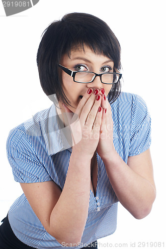 Image of Attractive girl covering her mouth