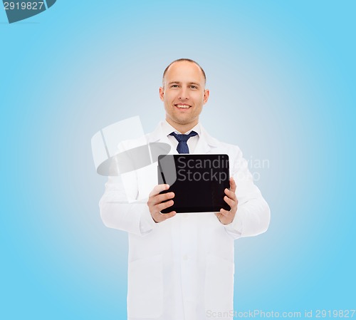 Image of smiling male doctor with tablet pc