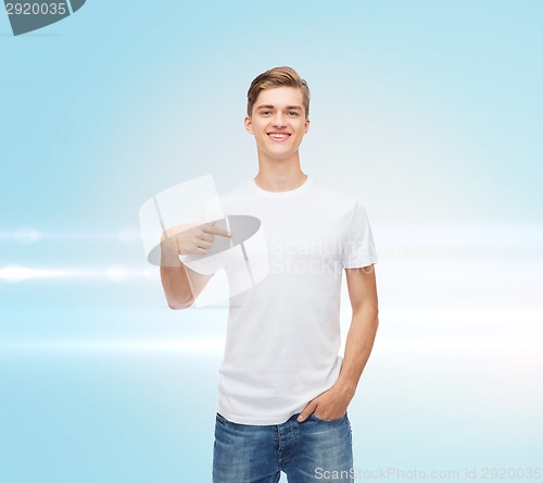 Image of smiling young man in blank white t-shirt