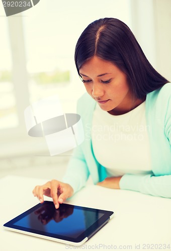 Image of smiling student girl with tablet pc