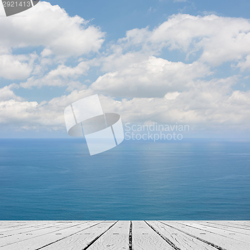 Image of sea and desk table