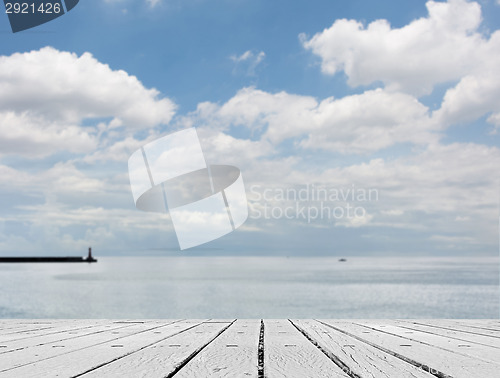 Image of sea and desk table