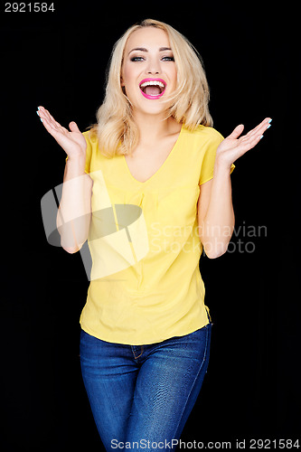 Image of Laughing happy blond woman