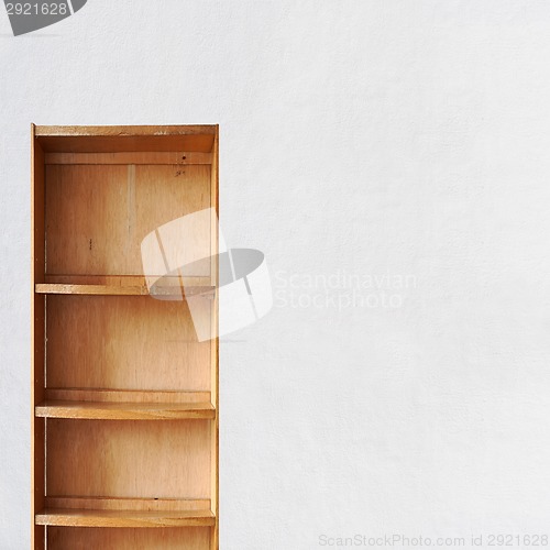 Image of empty old retro wooden book shelf