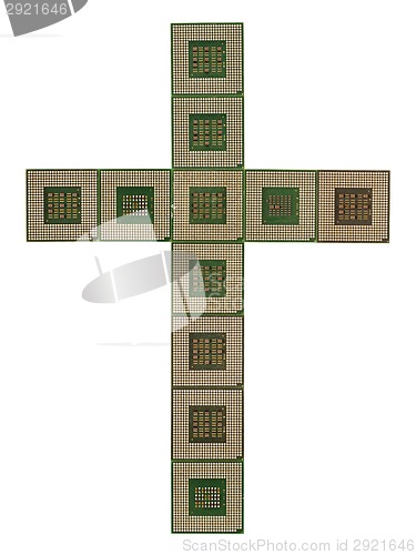 Image of Cross made of old and dirty microprocessors