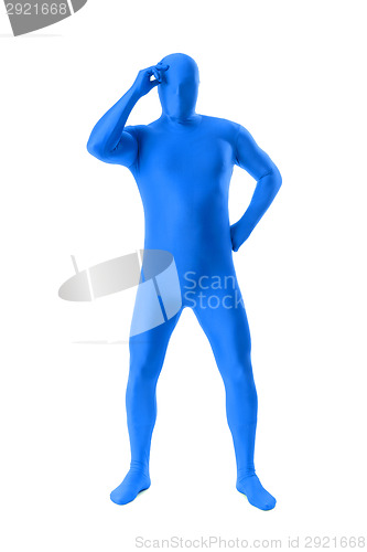 Image of man in a blue body suit