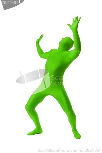 Image of man in a green body suit