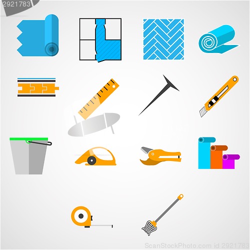 Image of Colored flat vector icons for working with linoleum