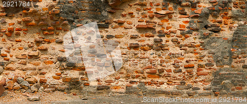 Image of Very old red brick wall. India, Agra