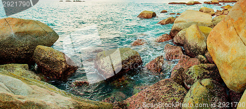 Image of Coast of tropical sea with big stones. Thailand, Phuket island
