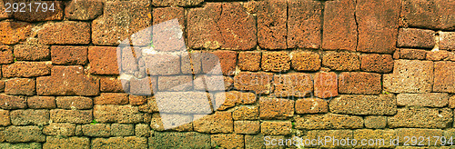 Image of Old stone block wall. Thailand, Ayutthaya. Panoramic photo