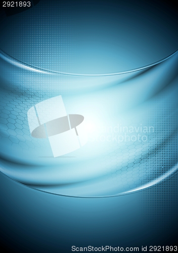 Image of Abstract tech wavy blue background