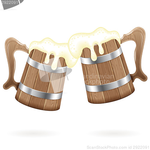 Image of Two Wooden Mugs with Beer