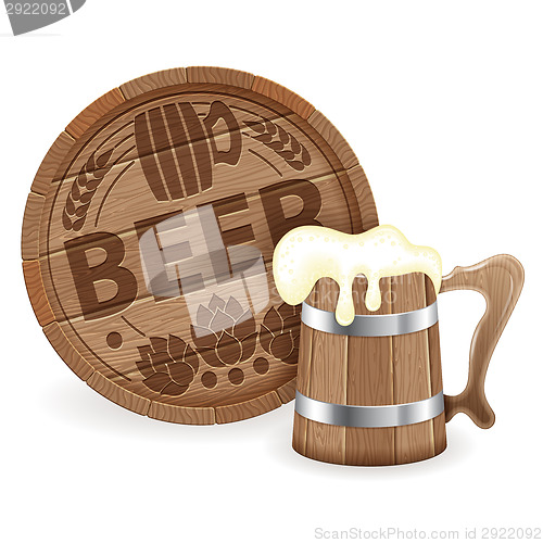 Image of Barrel of Beer and Wooden Mug