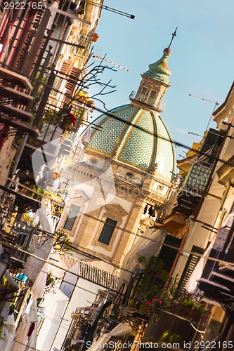 Image of Traditional Italian medieval narrov street in Plermo.