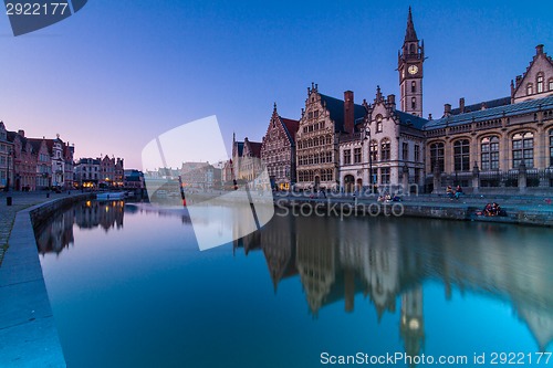 Image of Leie river bank in Ghent, Belgium, Europe.