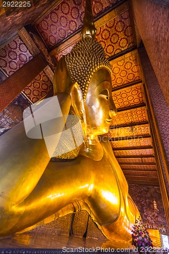 Image of Reclining  buddha in wat Pho temple, Bangkok, Thailand.