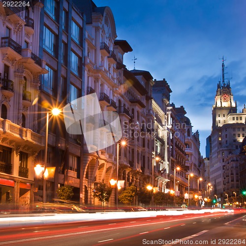 Image of Gran via street, Madrid, Spain.