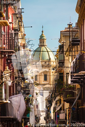 Image of Traditional Italian medieval narrov street in Plermo.