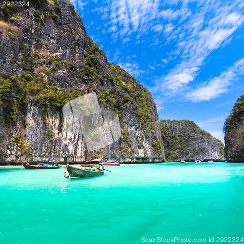 Image of Wooden boat on Phi Phi island, Thailand.