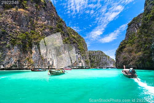 Image of Wooden boat on Phi Phi island, Thailand.