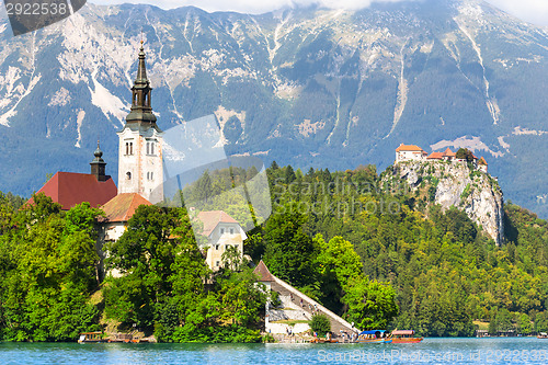 Image of Lake Bled in Julian Alps, Slovenia.