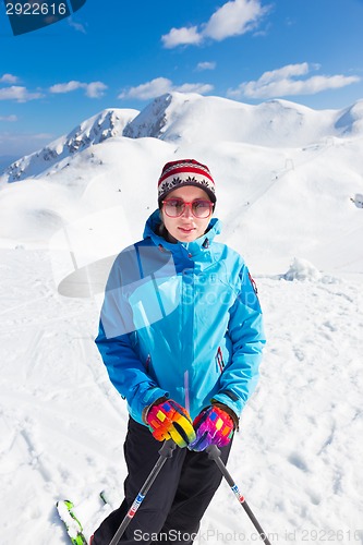 Image of Active woman skiing.