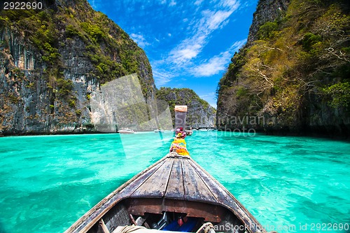 Image of Wooden boat on Phi Phi island, Thailand.