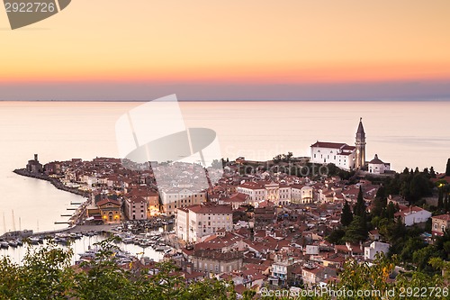 Image of Piran at sunset, Slovenia.