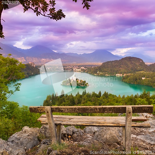 Image of Lake Bled in Julian Alps, Slovenia.