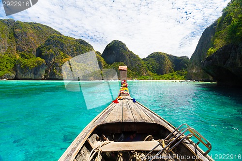 Image of Wooden boat on Phi Phi island.