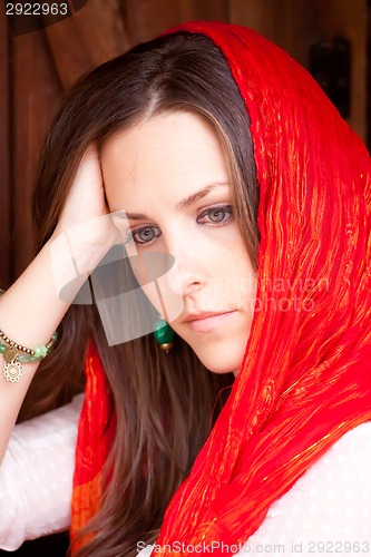 Image of Portrait of a thougthful spanish brunette.