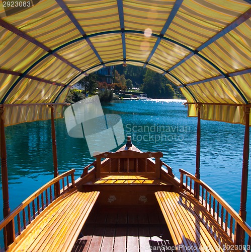 Image of Traditional wooden boat in Bled, Slovenia