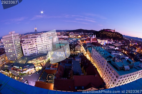 Image of Panorama of Ljubljana at dusk.