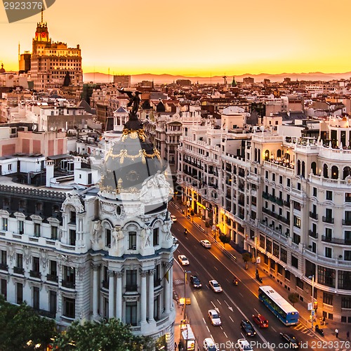 Image of Panoramic view of Gran Via, Madrid, Spain.