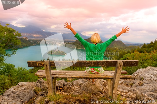 Image of Lake Bled in Julian Alps, Slovenia.