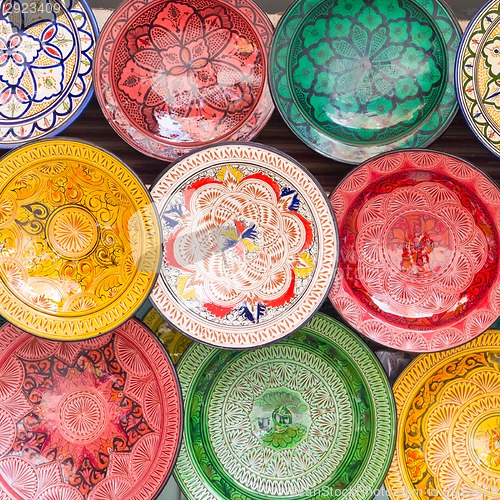 Image of Traditional arabic colorful clay plates.