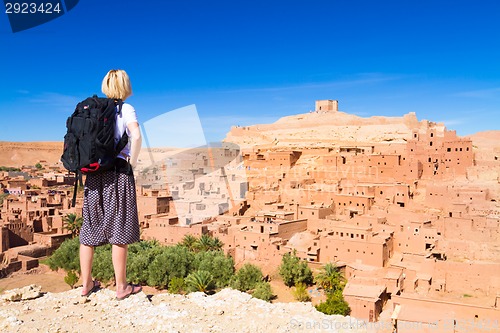 Image of Traveler watching Ait Benhaddou, Morocco.