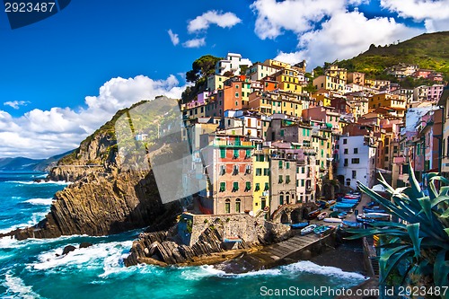 Image of Riomaggiore fisherman village in Cinque Terre, Italy