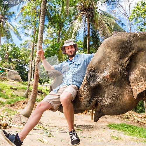 Image of Elephan lifting a tourist.