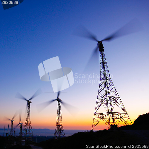 Image of Wind farm in sunset