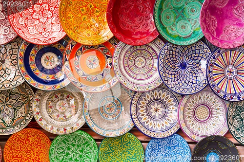 Image of Traditional arabic colorful clay plates.