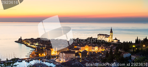 Image of Piran at sunset, Slovenia.