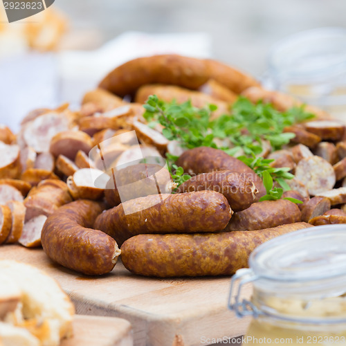 Image of Smoked dry sausage cold cuts.