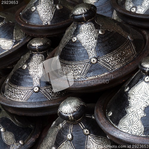 Image of Traditional arabic decorated clay pots.