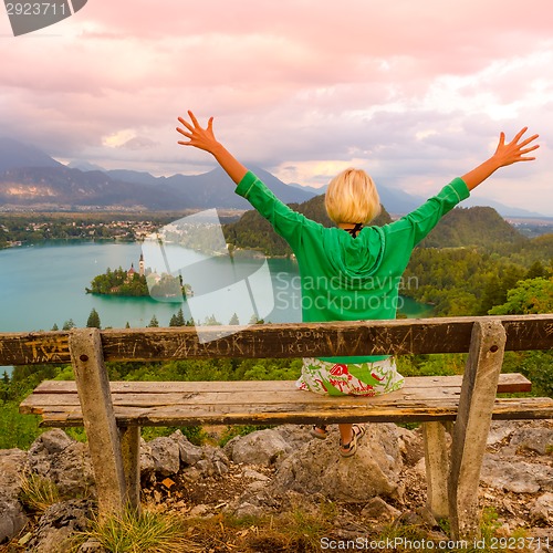 Image of Lake Bled in Julian Alps, Slovenia.