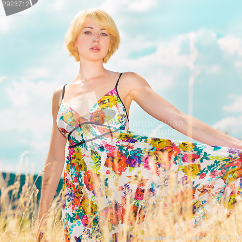 Image of Woman enjoying the nature.