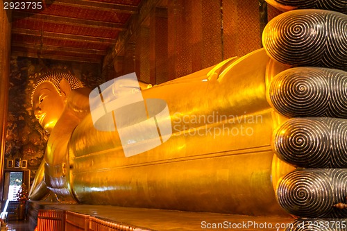 Image of Reclining  buddha in wat Pho temple, Bangkok, Thailand.