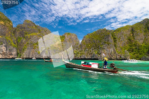 Image of Wooden boat on Phi Phi island.